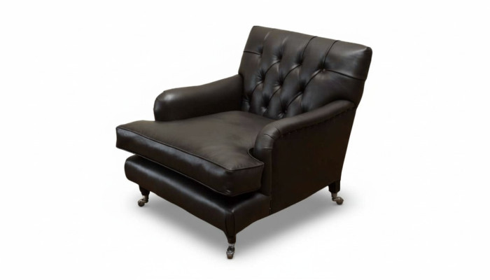 Designer Armchair 1 Seater Brown Leather Textile Luxury Sofa Chesterfield