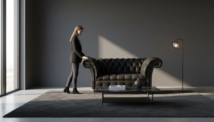 Chesterfield Armchair Design Upholstered Sofa Black Textile Fabric Lounge