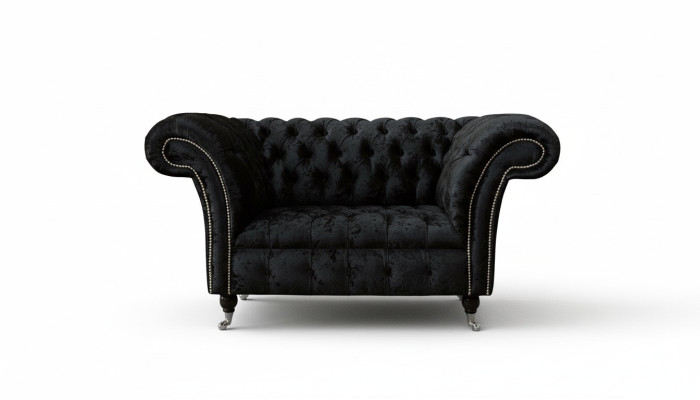 Chesterfield Armchair Design Upholstered Sofa Black Textile Fabric Lounge