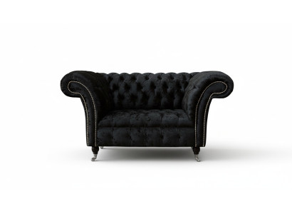 Chesterfield Armchair Design Upholstered Sofa Black Textile Fabric Lounge