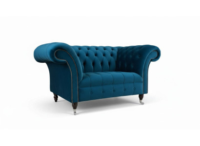 Chesterfield Armchair Design Upholstered Sofa Couch Blue Textile Furniture