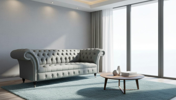 Sofa 3-Seater Couch Fabric Modern Luxury Gray Chesterfield Three-Seater New
