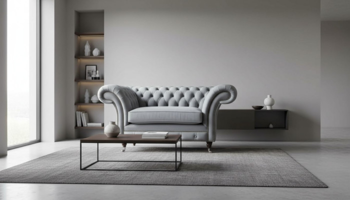 Chesterfield armchair textile sofa fabric couch sofas couches lounge gray