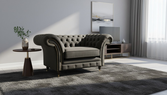 Chesterfield Armchair Lounge Black Sofa Couch Upholstery Modern Textile New