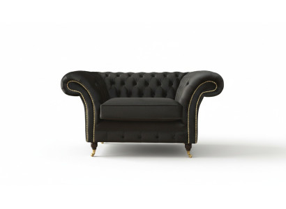 Chesterfield Armchair Lounge Black Sofa Couch Upholstery Modern Textile New