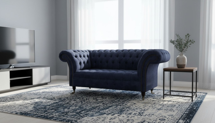 Chesterfield Design Sofa Couch 2-seater Upholstered Blue Sofas Couches New