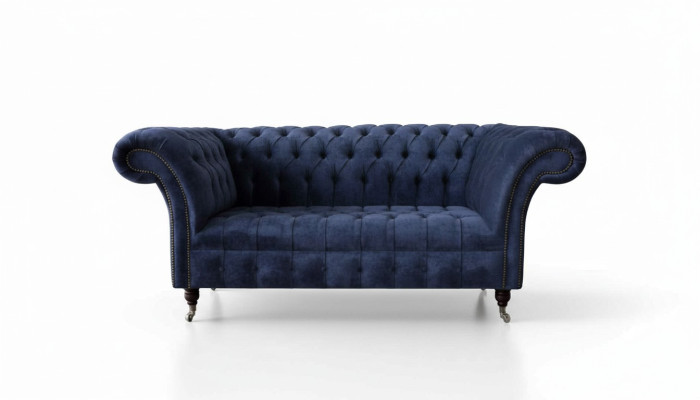 Chesterfield Design Sofa Couch 2-seater Upholstered Blue Sofas Couches New