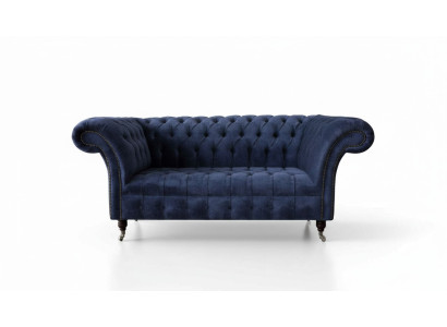 Chesterfield Design Sofa Couch 2-seater Upholstered Blue Sofas Couches New