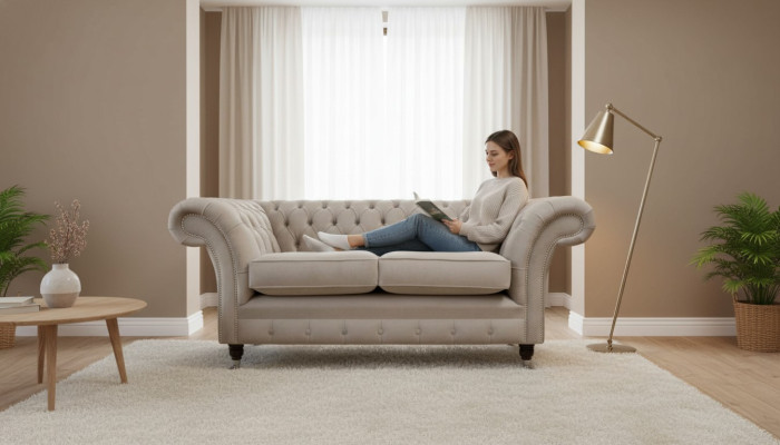 Chesterfield Textile Upholstered Sofa Design Luxury Couch Fabric Sofas 2 Seater