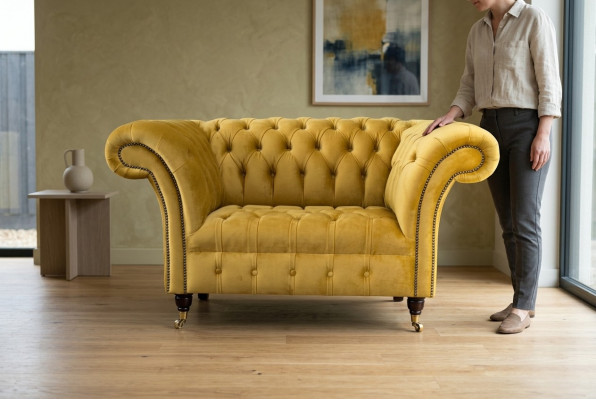 Chesterfield Yellow Armchair Sofa Upholstery Luxury Textile Design Sofas New