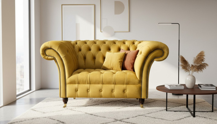 Chesterfield Yellow Armchair Sofa Upholstery Luxury Textile Design Sofas New