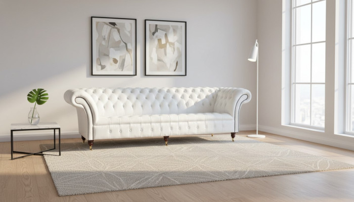 Chesterfield sofas design luxury white textile sofa 4-seater fabric four-seater