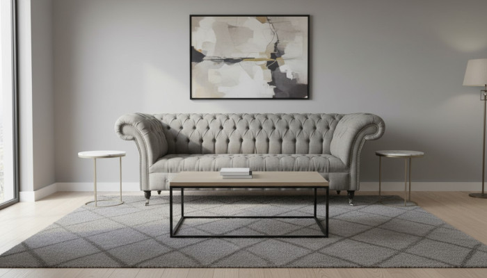 Chesterfield 3-seater upholstered couch sofa couches textile modern style gray
