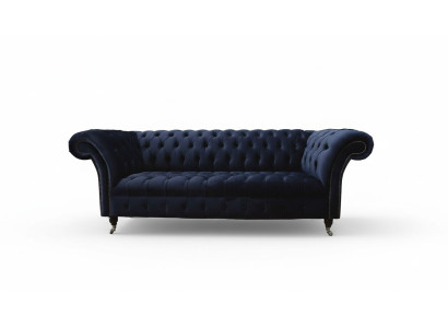 Luxury Sofa Three-Seater Blue Fabric Textile Style Couch Sofas Furniture