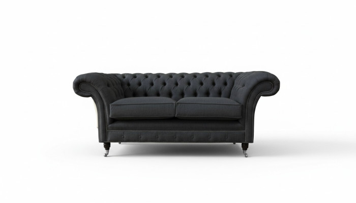 Chesterfield Sofa 2-Seater Couch Upholstery Fabric Couches Gray Textile New