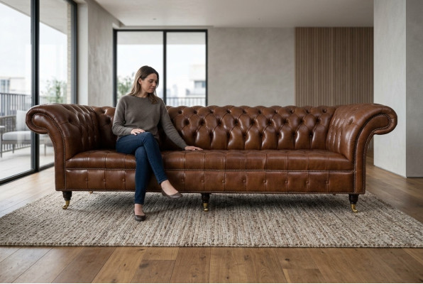 Sofa 4-Seater Luxury Furniture Chesterfield Leather Brown Design Modern Style