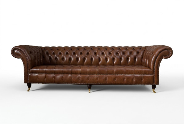 Sofa 4-Seater Luxury Furniture Chesterfield Leather Brown Design Modern Style