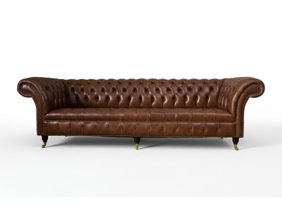 Sofa 4-Seater Luxury Furniture Chesterfield Leather Brown Design Modern Style