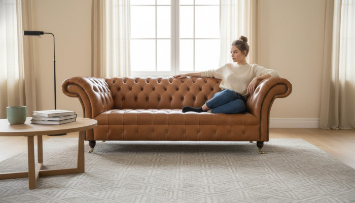 Sofa 3 seater seat modern Chesterfield sofas couches upholstery brown new