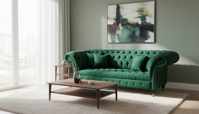 Three-seater sofa 3-seater luxury seat modern sofas green fabric Chesterfield