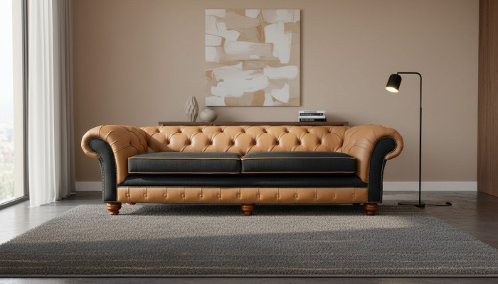 Stylish 4-seater living room sofa upholstered couch big couches Chesterfield leather textile new