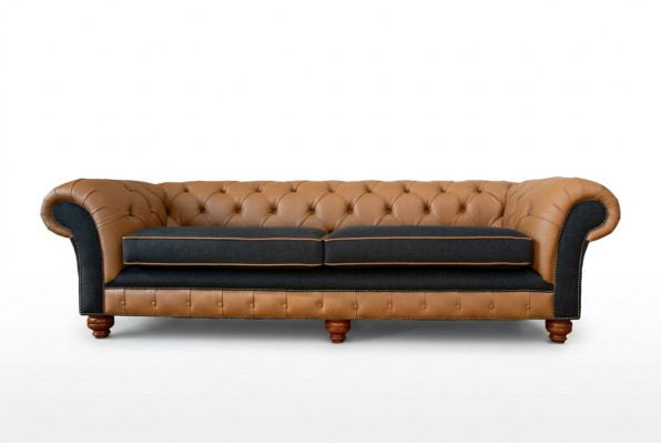 Stylish 4-seater living room sofa upholstered couch big couches Chesterfield leather textile new