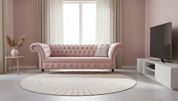 Chesterfield 3-seater pink design couches upholstery sofas fabric textile