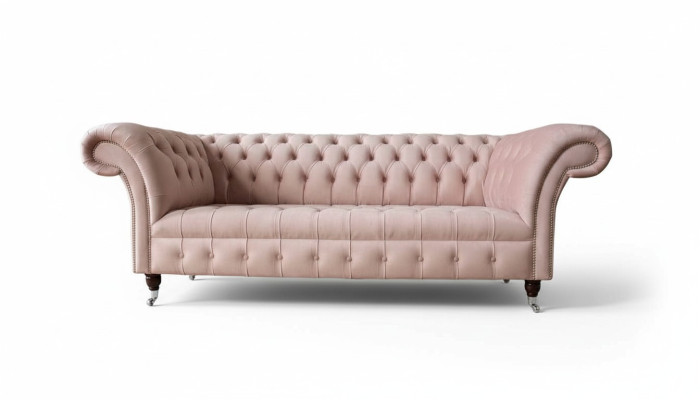 Chesterfield 3-seater pink design couches upholstery sofas fabric textile