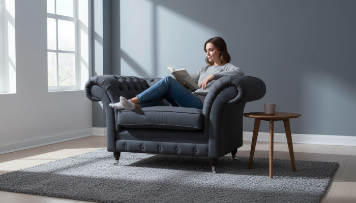 Gray Chesterfield Armchair 1.5-Seater Sofa Couch Upholstery Textile Gray Armchair