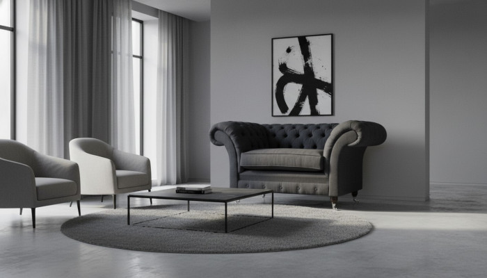 Gray Chesterfield Armchair 1.5-Seater Sofa Couch Upholstery Textile Gray Armchair