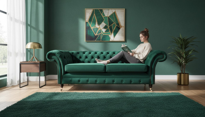 Sofa 3-seater Green Sofas Style Luxury Living Room Design Chesterfield New