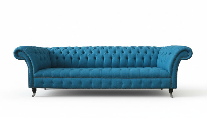Chesterfield Upholstered Sofas Design Fabric Sofa 4-Seater Sofa Luxury Design Blue