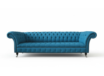 Chesterfield Upholstered Sofas Design Fabric Sofa 4-Seater Sofa Luxury Design Blue