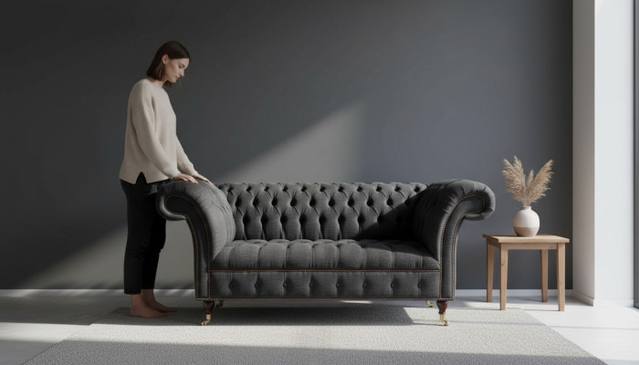 Design Chesterfield fabric couch sofa 2-seater upholstery textile fabric new