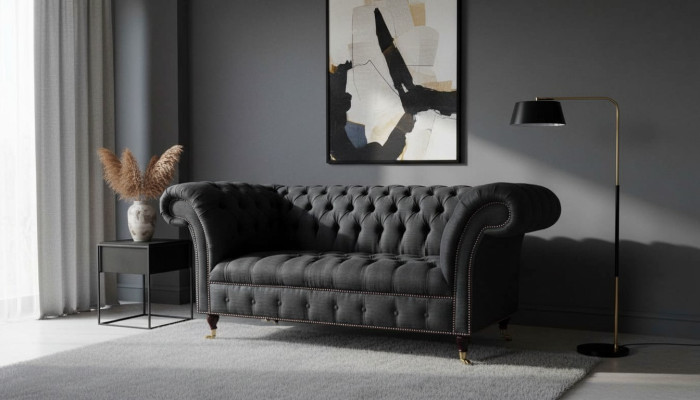 Design Chesterfield fabric couch sofa 2-seater upholstery textile fabric new