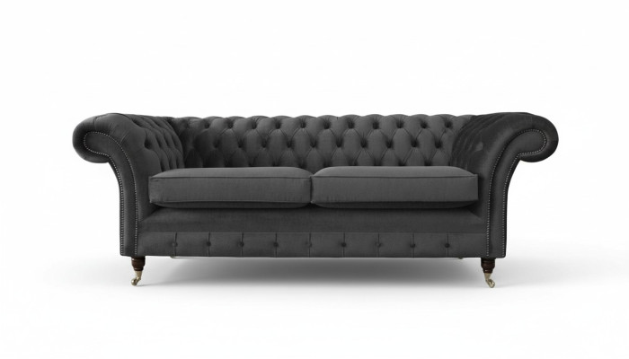 Design Chesterfield Sofa 3-Seater Gray Couch Upholstered Sofas Living Room