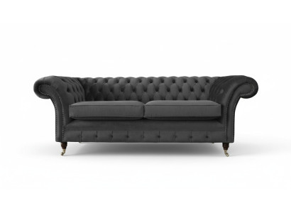 Design Chesterfield Sofa 3-Seater Gray Couch Upholstered Sofas Living Room