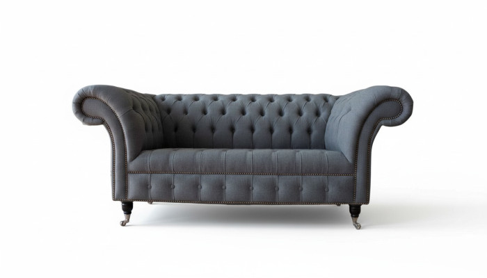 English Chesterfield office furniture setup sofa couch 2-seat fabric.