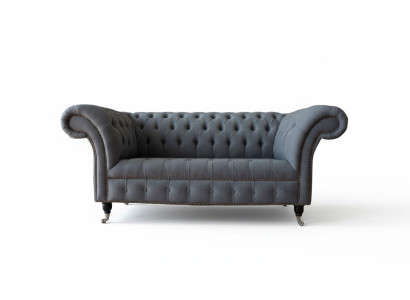 English Chesterfield office furniture setup sofa couch 2-seat fabric.