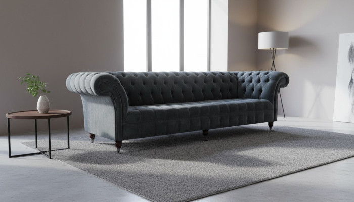 Four-seater sofa 4-seater sofas modern gray design fabric Chesterfield