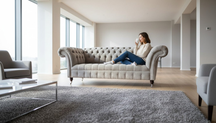 Gray Chesterfield Couch Three-Seater Seat Cushion Sofas Furniture New