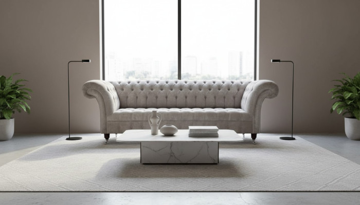 Gray Chesterfield Couch Three-Seater Seat Cushion Sofas Furniture New