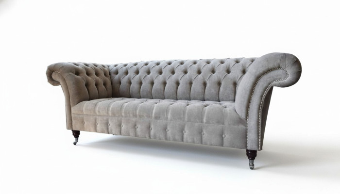 Gray Chesterfield Couch Three-Seater Seat Cushion Sofas Furniture New