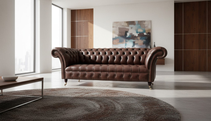 Sofa 3-Seater Chesterfield Leather Sofa Living Room Designer Couches Upholstery