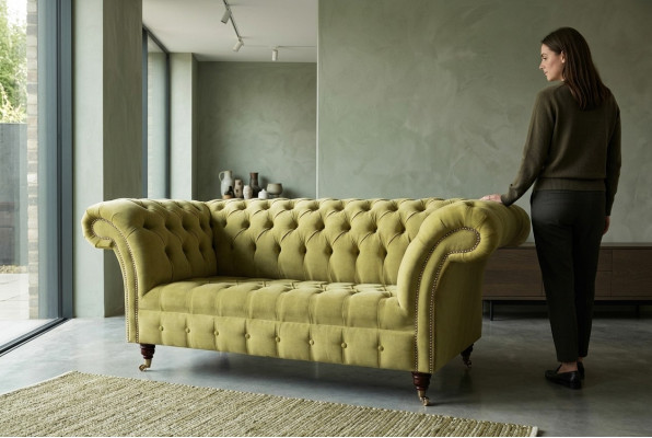 Two-seater sofa luxury 2-seater living room light green Chesterfield fabric new