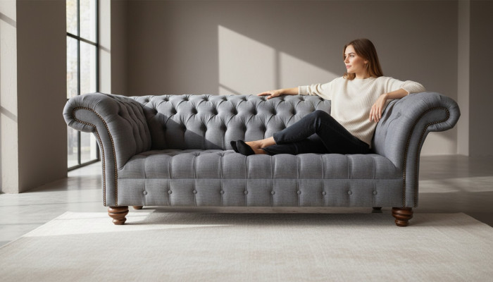 Chesterfield 3-seater couch upholstery seat textile fabric sofas new