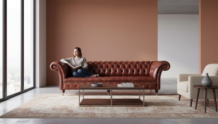 Leather sofa, 4-seater sofa, design Chesterfield leather couch, furniture 245cm