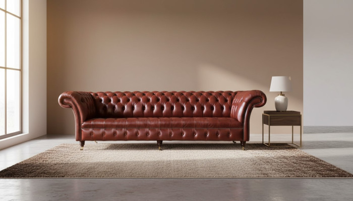 Leather sofa, 4-seater sofa, design Chesterfield leather couch, furniture 245cm