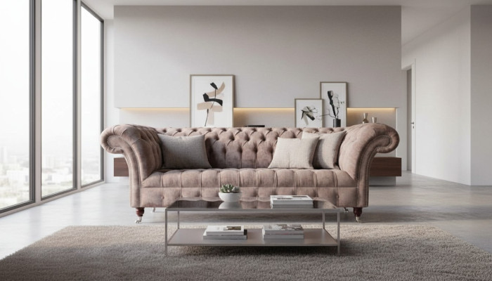 Chesterfield Sofa Couch Upholstery Design 3-Seater Sofas Three-Seater Purple