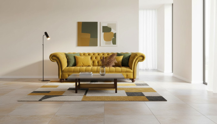 Chesterfield Yellow Sofa Upholstery 3-Seater Couches Seating Sofas Three-Seater